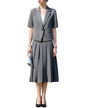 Bossy Chic 2Pc Blazer & Skirt Set - Blue