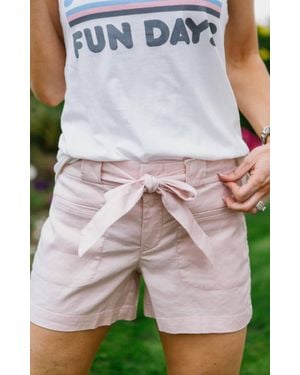 Level 99 Nina Tie Belt Linen Short - Pink