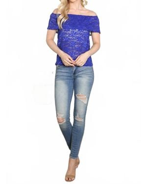 WESTMOON Off Shoulder Lace Top - Blue