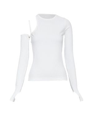Helmut Lang Cutout Asymmetrical Ribbed Cotton Knit Top - White