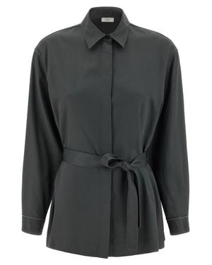 Peserico Fluid Viscose Twill Shirt With Jewel-Detail Cuffs - Black