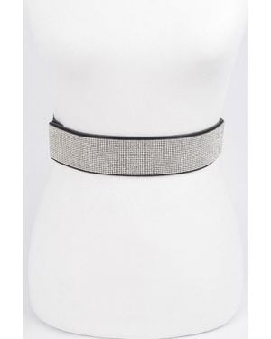 Fashnzfab Rhinestone Elastic Belt - White