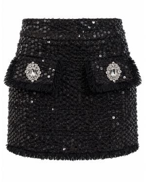Philipp Plein Tweed Mini Skirt Paillettes - Black