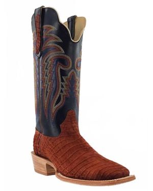 R. Watson Boots Cognac Sueded Nile Crocodile Exotic Boots - Red