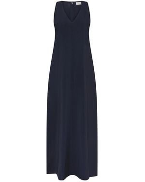 Cruna Sleeveless Midi V-Neck Flared Silhouette Dress - Blue