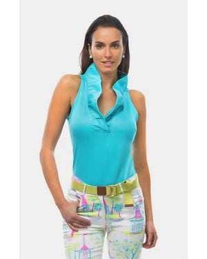 Gretchen Scott Ruffneck Sleeveless Top - Blue