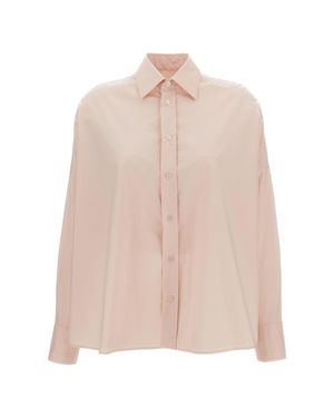 Plan C Oversized Cotton Shirt With Pointed Collar And Buttoned Cuffs - Pink