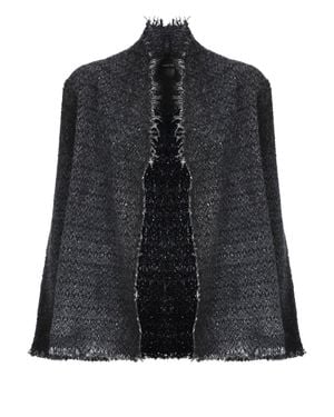 Avant Toi Textured Knit Wool Cardigan With Fringed Edges - Black