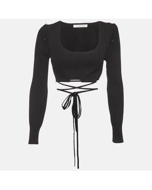 Christopher Esber Rib Knit Tie-Up Detail Crop Top - Black