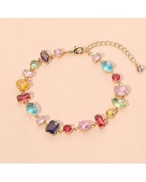 Fashnzfab Secret Box_Stainless Steel Emerald Cut Gem Link Bracelet 0.3" H, 7" + 2" L - Pink
