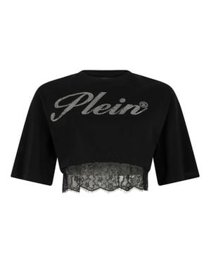 Philipp Plein Cropped T-Shirt Lace - Black
