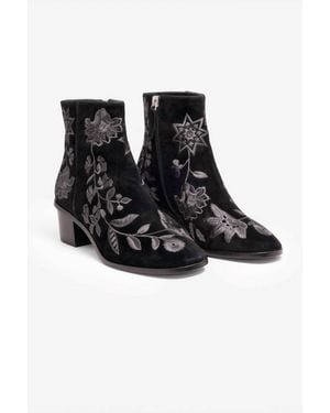 Johnny Was Chiara Embroidered Suede Bootie - Black