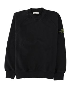 Stone Island Raglan Sleeve Logo Classic Cotton Sweatshirt - Black