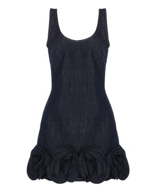 Self-Portrait 3D Floral Denim Mini Dress With Wide Neckline - Blue
