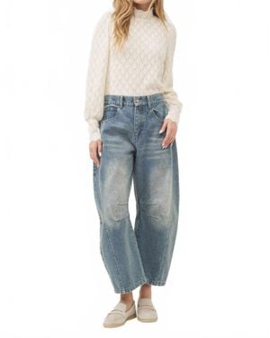 Aaron & Amber Brushed Lace Mock Neck Top - Blue