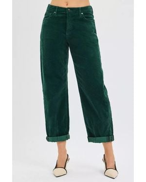 TRUEDAMES High Rise Crop Barrel Cordurory Pants - Green
