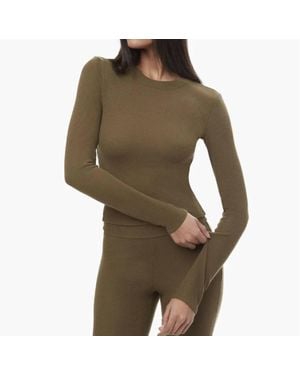 WeWoreWhat Fitted Waffle Crewneck Top - Green
