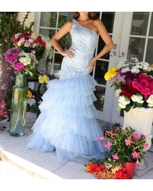 Ava Presley One Shoulder Mermaid Prom Dress - Blue