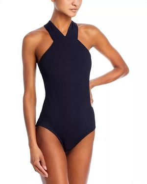 Shoshanna Plisse High Neck One Piece Swimsuit - Blue