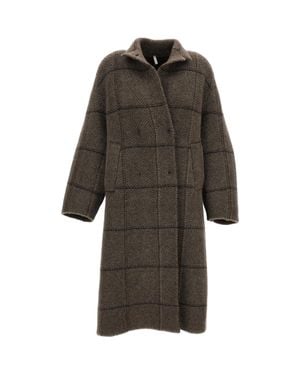 Boboutic Oversized Double-Breasted Coat With Herringbone Pattern - Gray