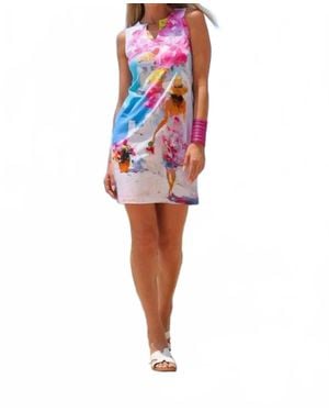 Dolcezza Santorini Print Sleeveless Dress - Red