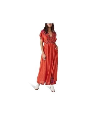 Free People Maisle Dress Floral V-Neck Side Slit Modest Ups127 - Red