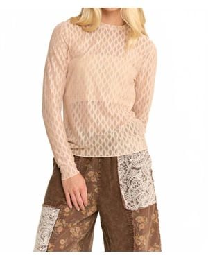 Davi & Dani Metallic Mesh Long Sleeve Top - Natural