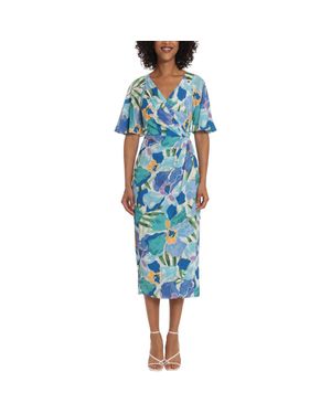 Maggy London Floral Print Polyester Wrap Dress - Blue