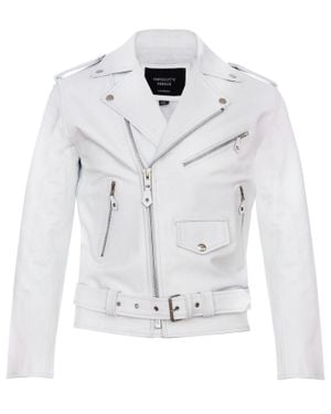 Infinity Leather Leather Brando Biker Rock Motorcycle Hide Jacket - White