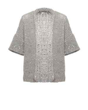 Panicale Alpaca Blend Cardigan With Open Front And Short Sleeves - Gray