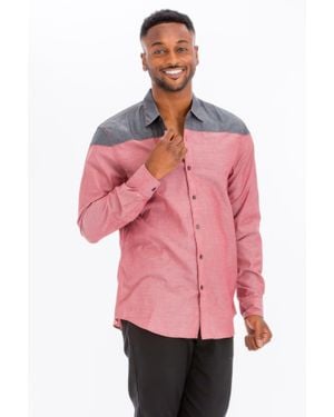 TRUEDAMES Two Tone Long Sleeve Button Down Shirt - Pink