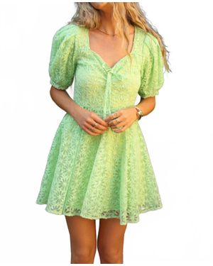 Adelyn Rae Floral Embroidered Puff Sleeve Mini Dress - Green