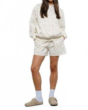 Pretty Garbage Cherry Bow Print Sweat Shorts - White