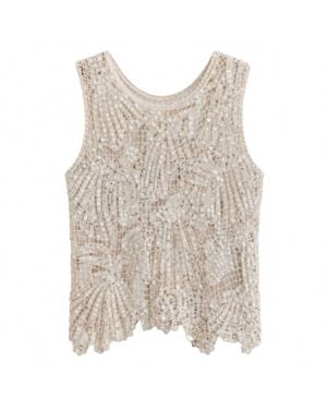 Mccolin Sequin Crochet Tank Top - Natural