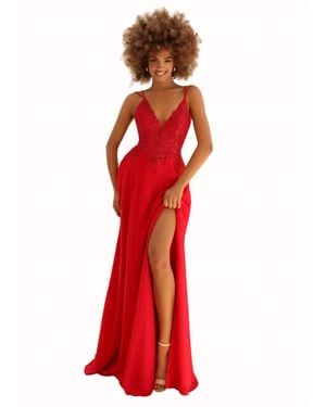 Clarisse Lace Bodice Chiffon Gown - Red