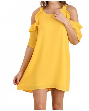 Umgee Hello Sunshine Cold Shoulder With Ruffles Dress - Yellow