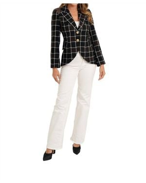 Love Token Window Pane Vegan Leather Trim Blazer - Black