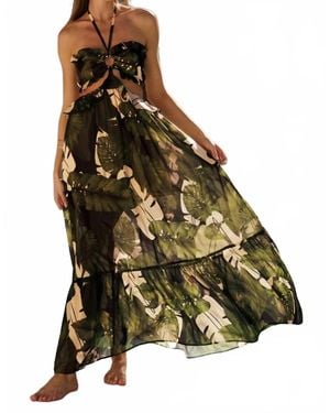 EB Luxe Tropical Palm Halter Maxi Dress - Multicolor