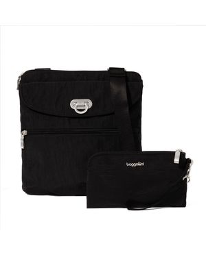 Baggallini Coastal Flip Lock Slim Crossbody Bag With Wristlet - Black