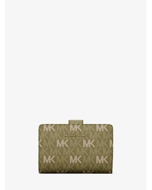 Michael Kors Outlet Jet Set Travel Medium Signature Logo Billfold Wallet - Green