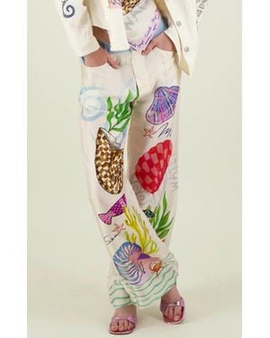 ME 369 Sandra Combined Denim Wide Leg Pants - Multicolor