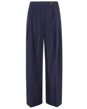 Semicouture Camelia Tapered Wide-Leg Cotton Pants - Blue