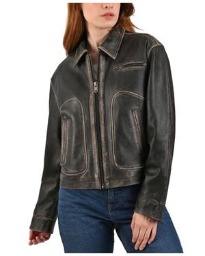 Frye Vintage Blouson Lamb Leather Jacket - Gray