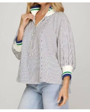 She + Sky Half Zipped Striped Top - Gray