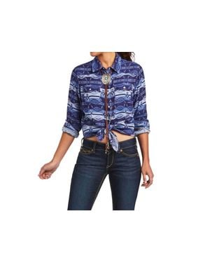 Ariat Real Long Sleeve Western Pearl Snap Shirt - Blue