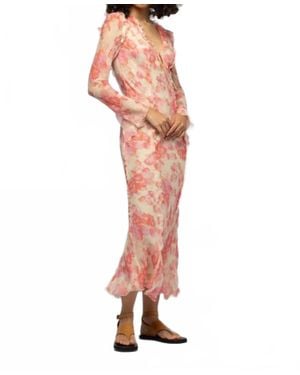 Max & Moi Razia Long Flower Print Maxi Dress With Ruffles - Pink