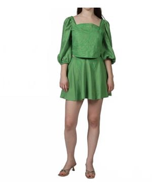 Aylaya Iris Embroidery Skirt Set - Green