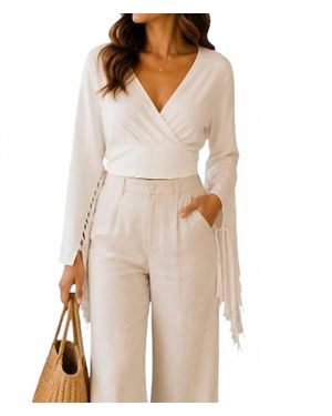 Saints & Hearts Fringe Sleeve Vegan Suede Top - White