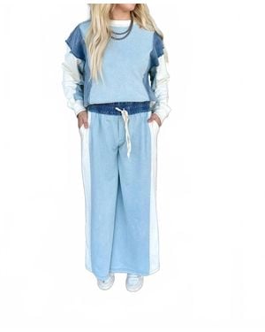 Eesome Denim Wide Leg Drawstring Pants - Blue