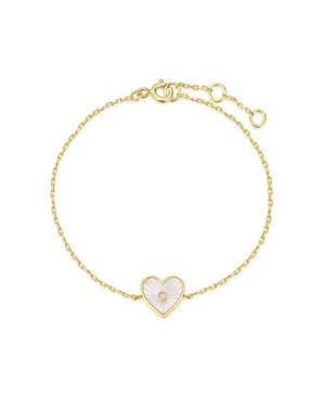 Eklexic Heart Shaped Mop Pendant With Cz Center Stone Bracelet - Metallic